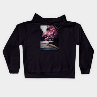 Whispering Blossoms: Cherry Tree by the Road Kids Hoodie